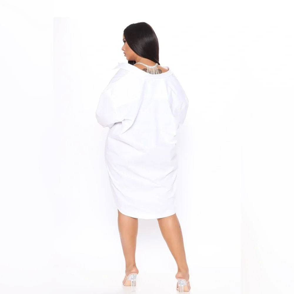 Fashion Nova Curve Professional Shine Shirt Dress - White XL - Picture 2 of 6